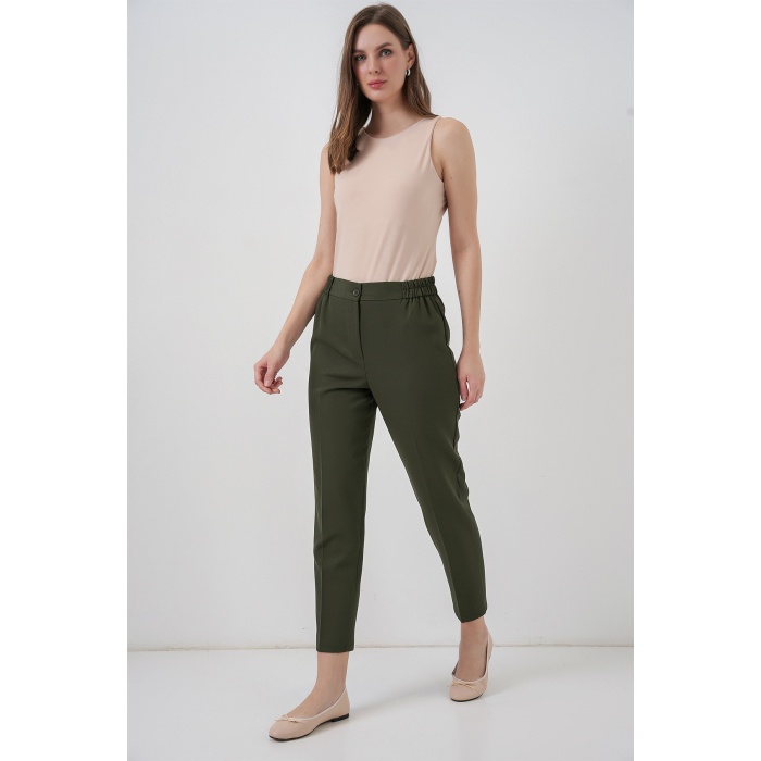 Kadın Beli Lastikli Kumaş Pantolon 30058 - Haki