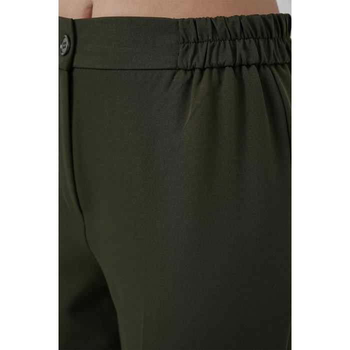 Kadın Beli Lastikli Kumaş Pantolon 30058 - Haki