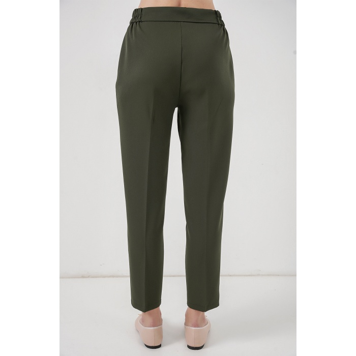 Kadın Beli Lastikli Kumaş Pantolon 30058 - Haki