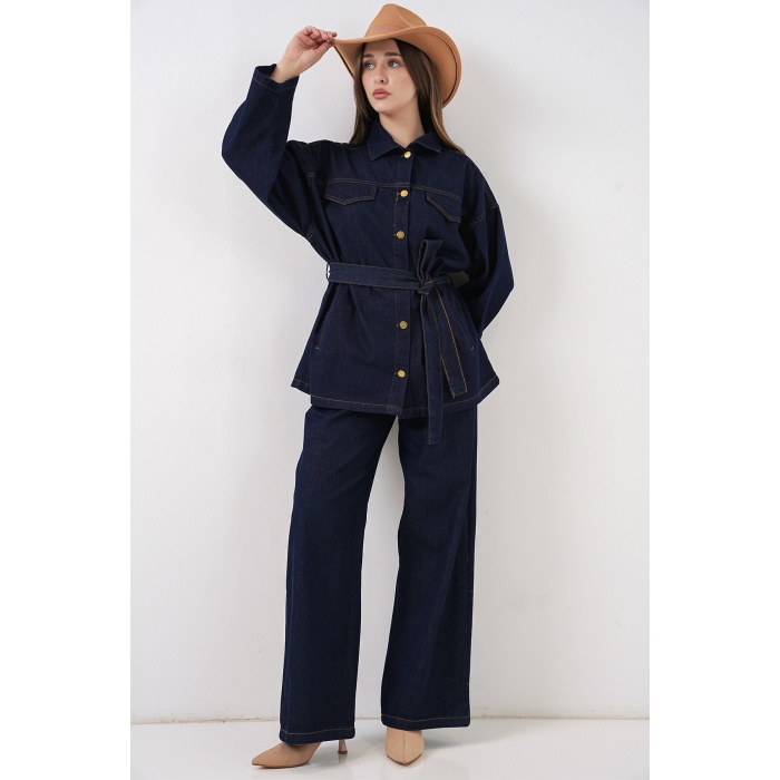 Kadın Ceket Pantolon Kot İkili Takım 30059 - Lacivert