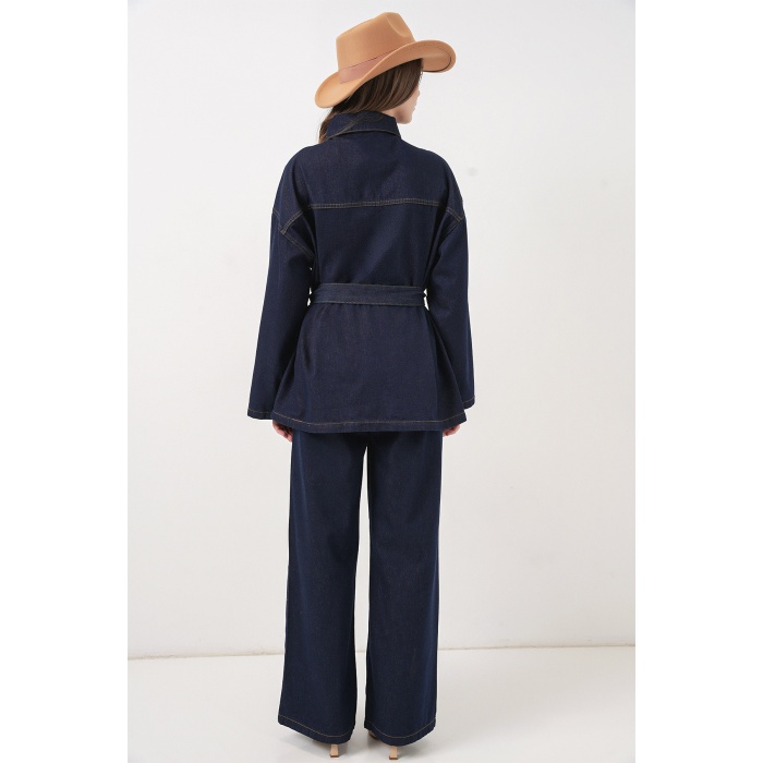 Kadın Ceket Pantolon Kot İkili Takım 30059 - Lacivert
