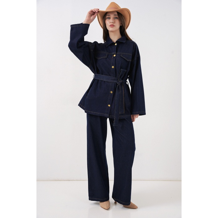 Kadın Ceket Pantolon Kot İkili Takım 30059 - Lacivert