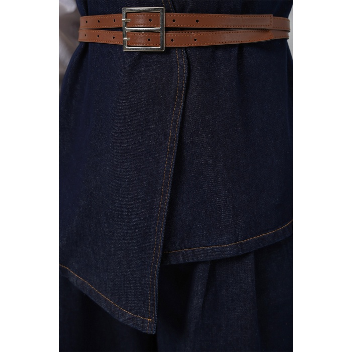 Kadın Yelek Pantolon Kot İkili Takım 30062 - Koyu Mavi