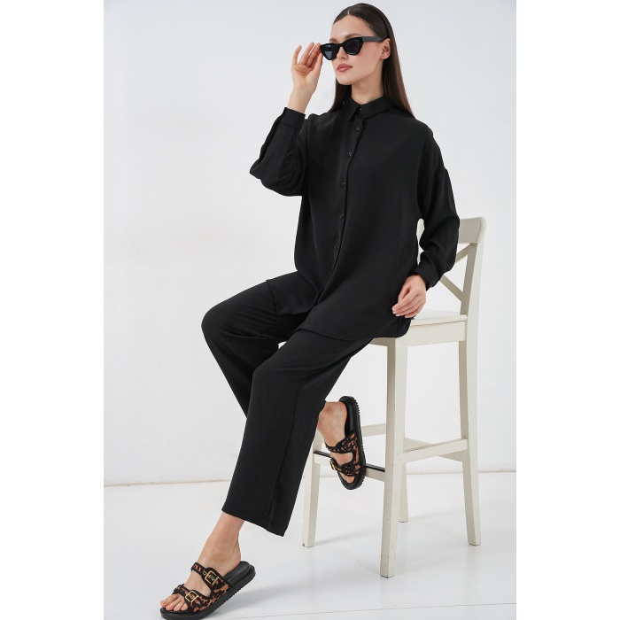 Kadın Gömlek Pantolon İkili Takım 30063 - Siyah