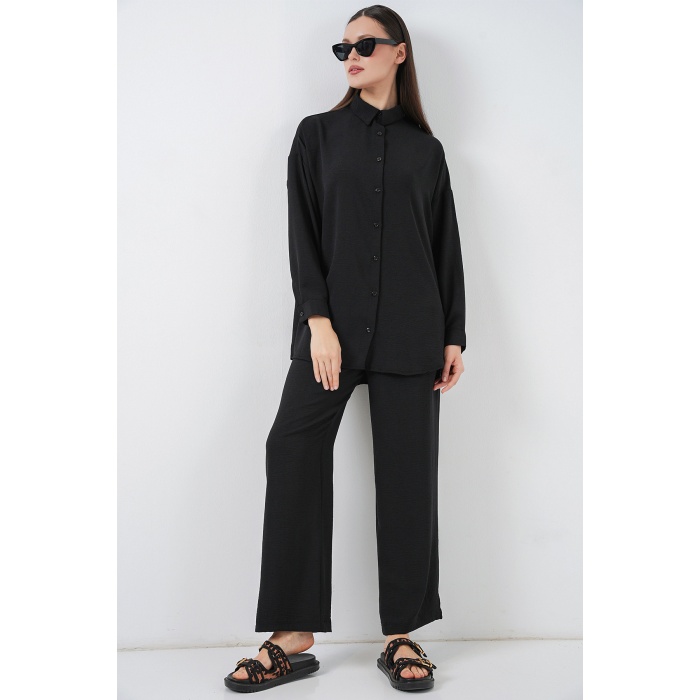 Kadın Gömlek Pantolon İkili Takım 30063 - Siyah