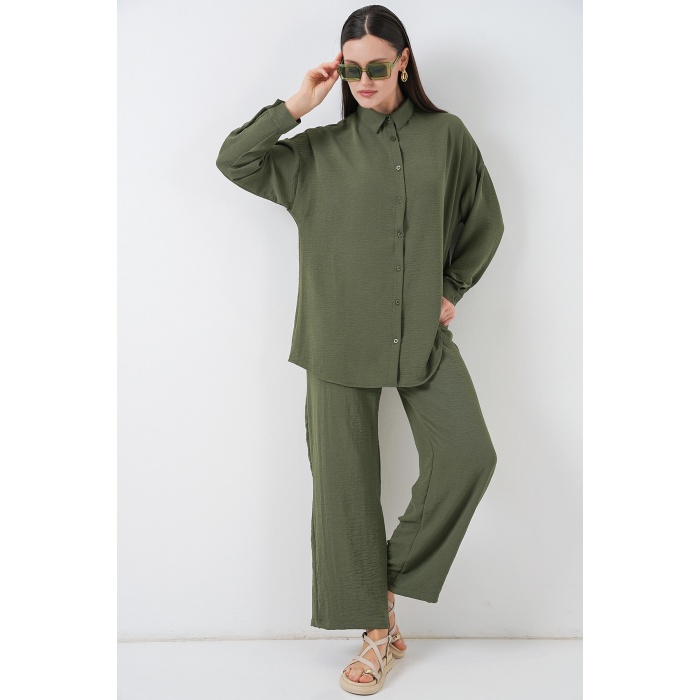 Kadın Gömlek Pantolon İkili Takım 30063 - Haki