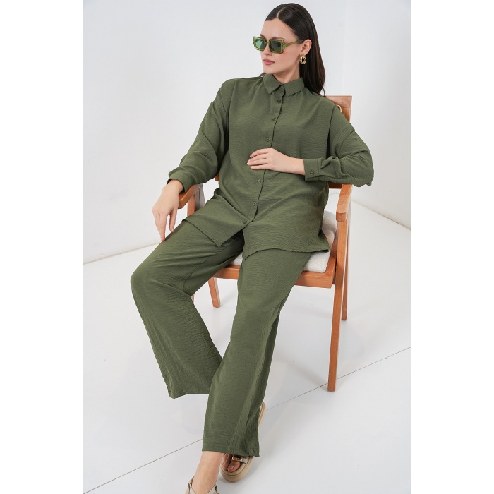 Kadın Gömlek Pantolon İkili Takım 30063 - Haki
