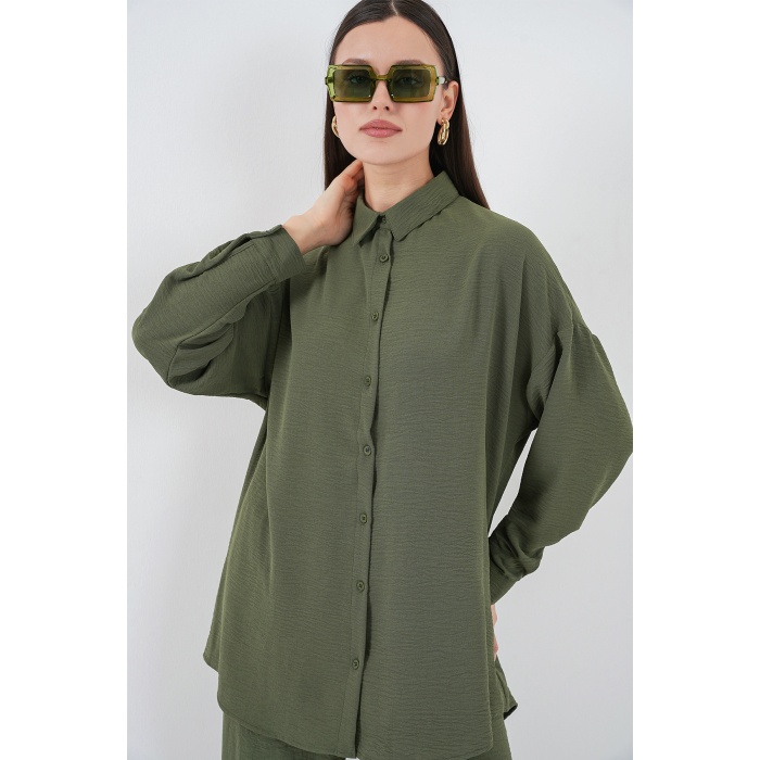 Kadın Gömlek Pantolon İkili Takım 30063 - Haki