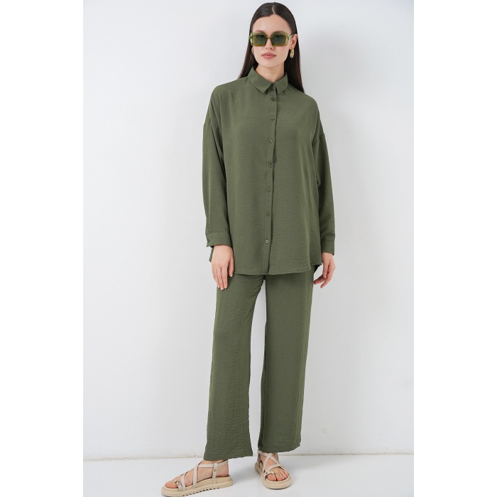 Kadın Gömlek Pantolon İkili Takım 30063 - Haki