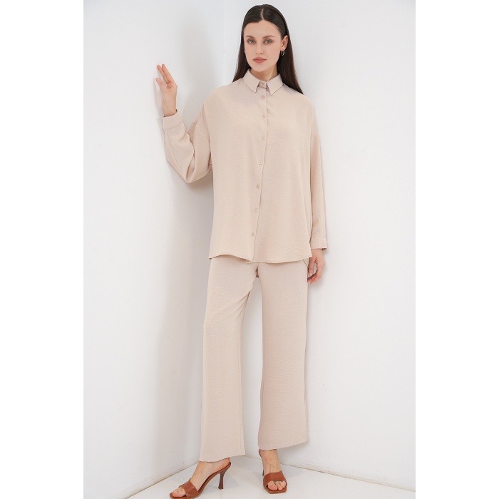 Kadın Gömlek Pantolon İkili Takım 30063 - Krem