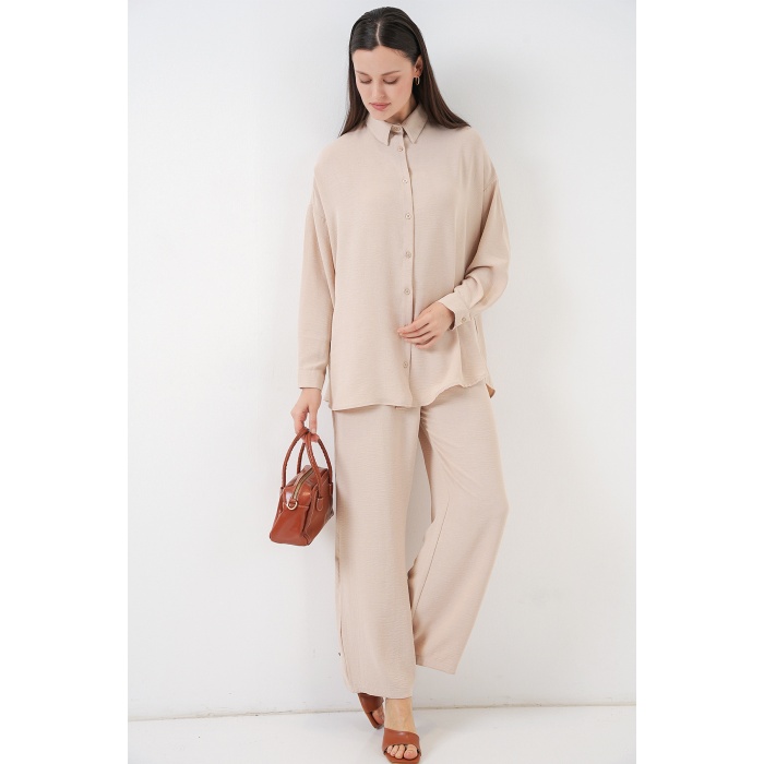 Kadın Gömlek Pantolon İkili Takım 30063 - Krem