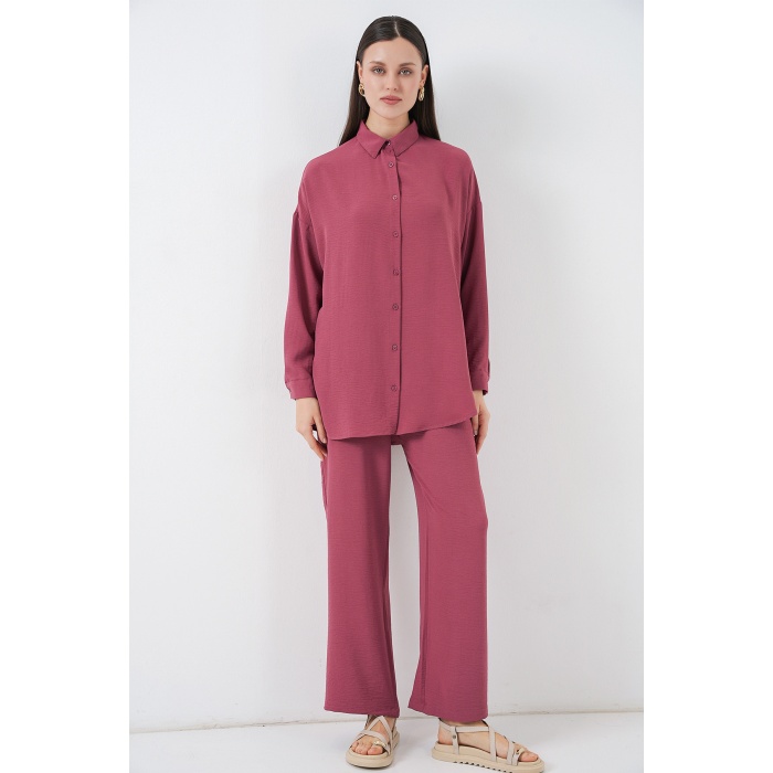 Kadın Gömlek Pantolon İkili Takım 30063 - Gül Kurusu