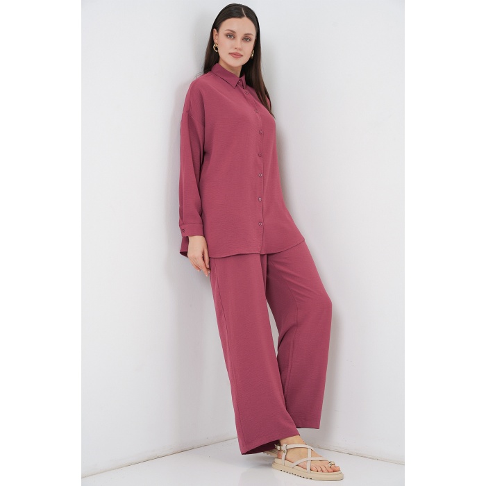 Kadın Gömlek Pantolon İkili Takım 30063 - Gül Kurusu