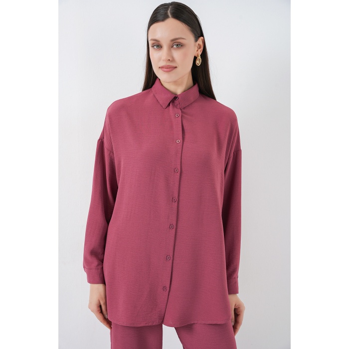 Kadın Gömlek Pantolon İkili Takım 30063 - Gül Kurusu