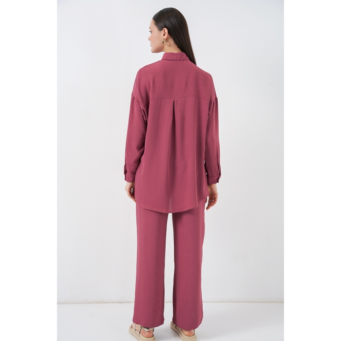 Kadın Gömlek Pantolon İkili Takım 30063 - Gül Kurusu