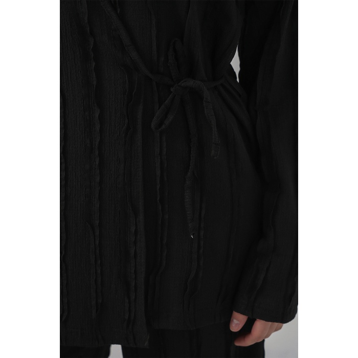 Kadın Örme Kimono Pantolon İkili Takım 30067 - Siyah