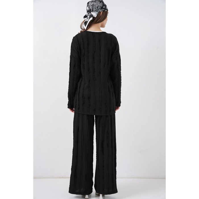 Kadın Örme Kimono Pantolon İkili Takım 30067 - Siyah