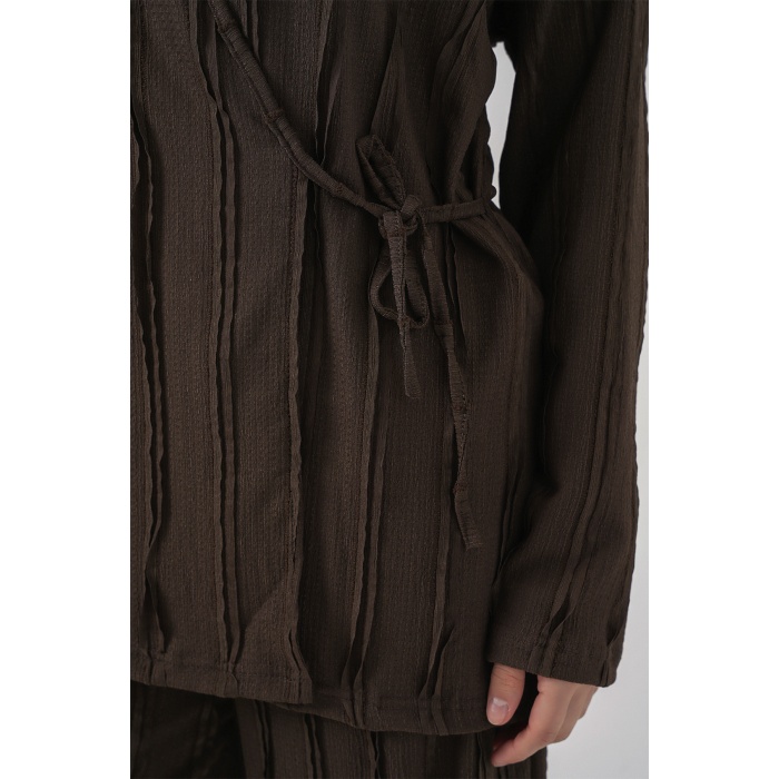 Kadın Örme Kimono Pantolon İkili Takım 30067 - Kahverengi