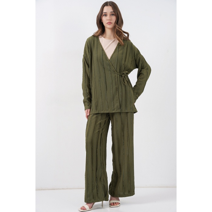 Kadın Örme Kimono Pantolon İkili Takım 30067 - Haki