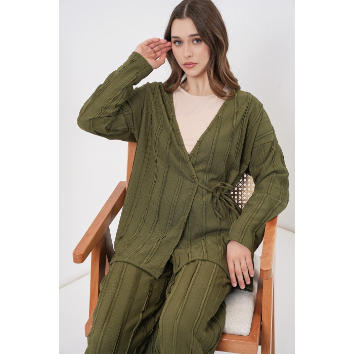 Kadın Örme Kimono Pantolon İkili Takım 30067 - Haki