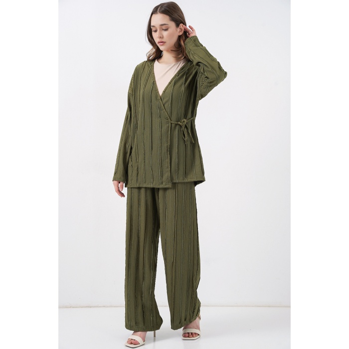 Kadın Örme Kimono Pantolon İkili Takım 30067 - Haki