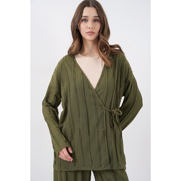 Kadın Örme Kimono Pantolon İkili Takım 30067 - Haki