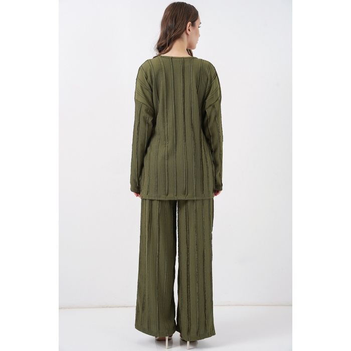 Kadın Örme Kimono Pantolon İkili Takım 30067 - Haki