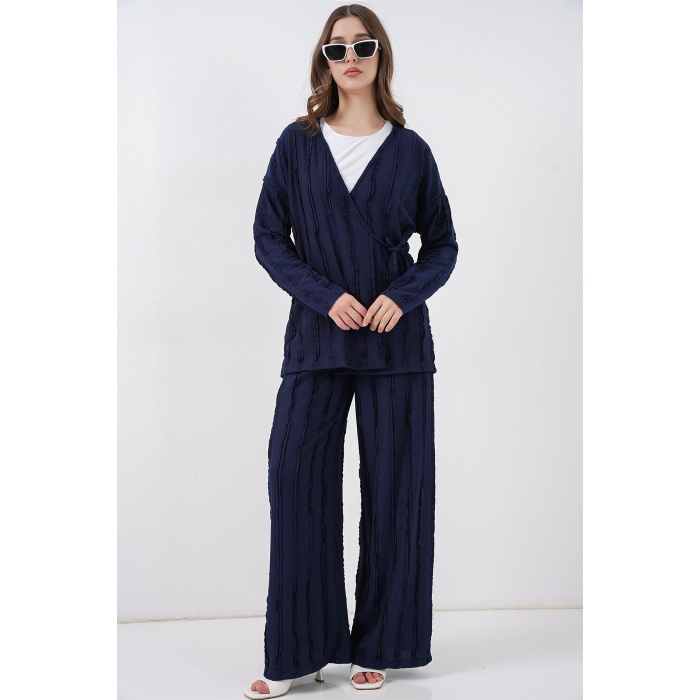 Kadın Örme Kimono Pantolon İkili Takım 30067 - Lacivert