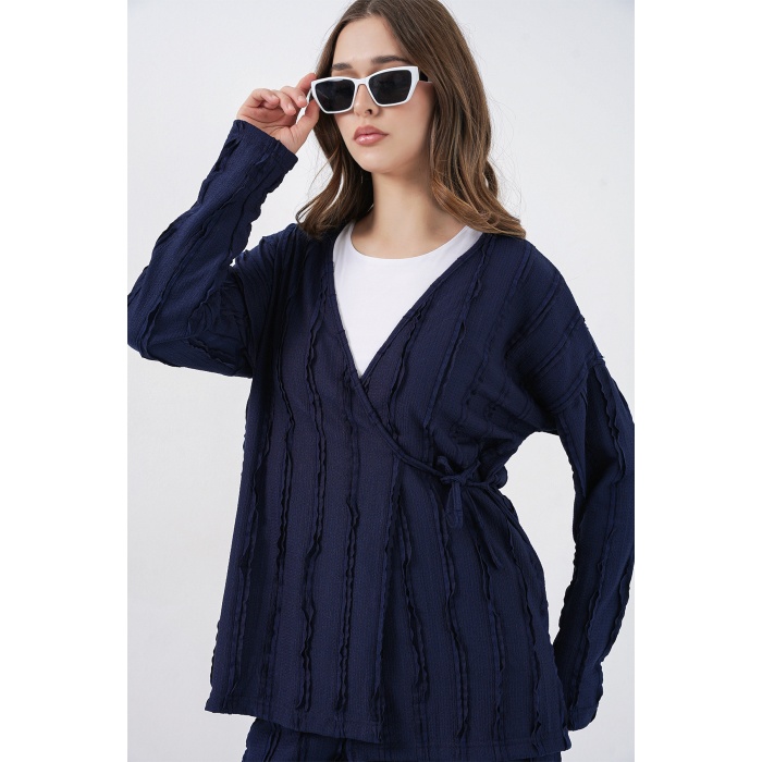 Kadın Örme Kimono Pantolon İkili Takım 30067 - Lacivert