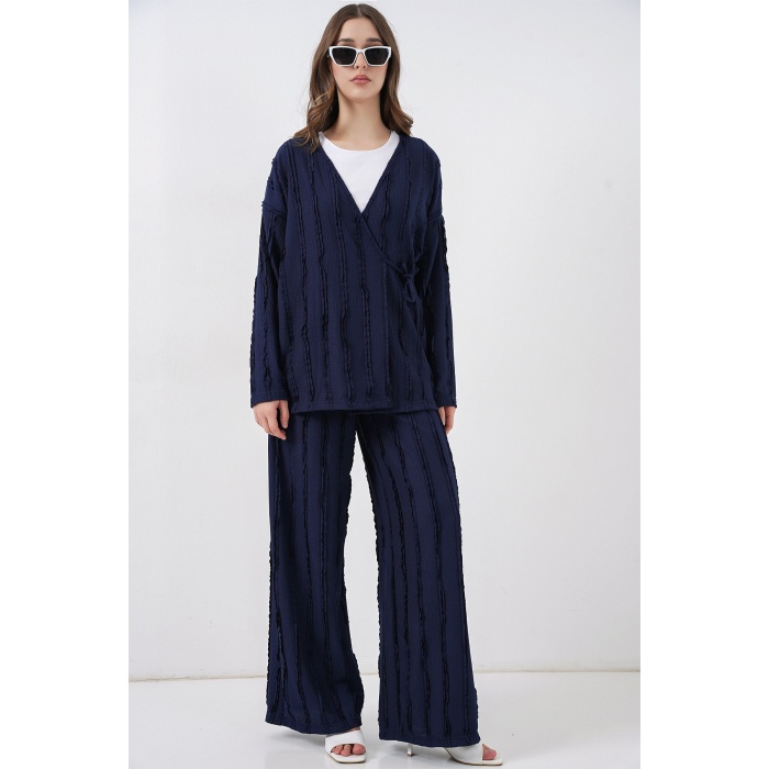 Kadın Örme Kimono Pantolon İkili Takım 30067 - Lacivert
