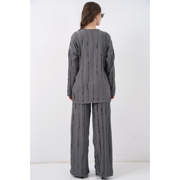 Kadın Örme Kimono Pantolon İkili Takım 30067 - Gri