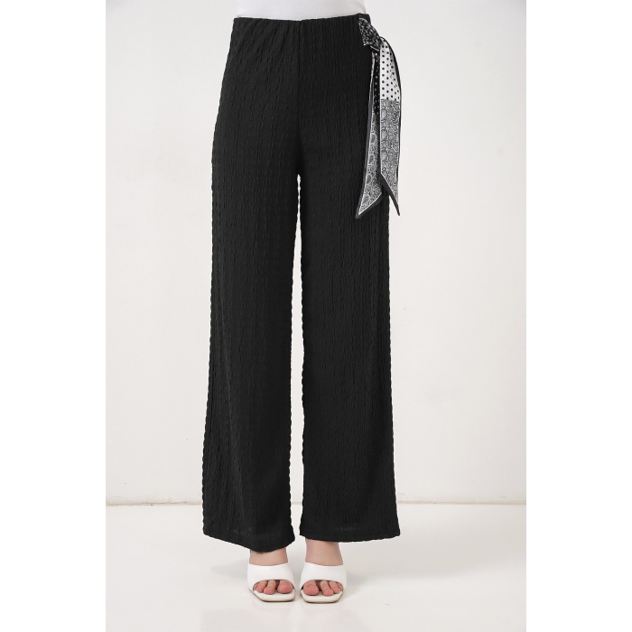 Kadın Fularlı Örme Pantolon 30070 - Siyah