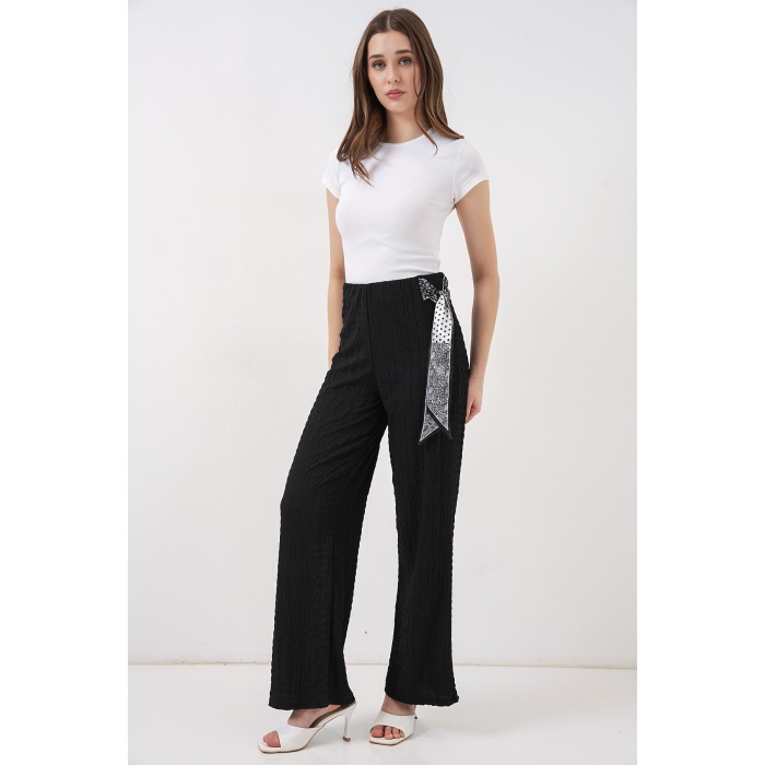 Kadın Fularlı Örme Pantolon 30070 - Siyah