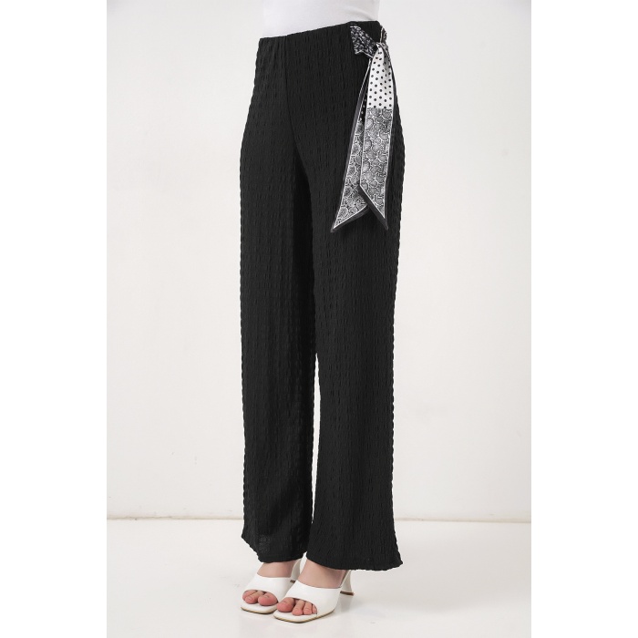 Kadın Fularlı Örme Pantolon 30070 - Siyah