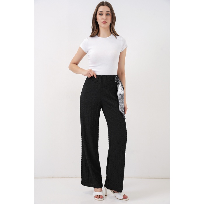 Kadın Fularlı Örme Pantolon 30070 - Siyah