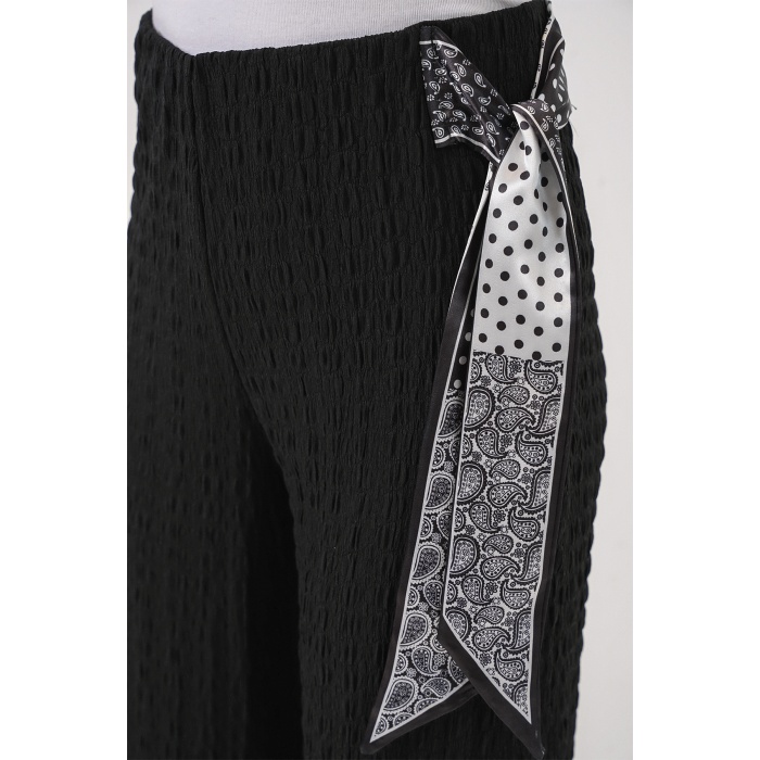 Kadın Fularlı Örme Pantolon 30070 - Siyah