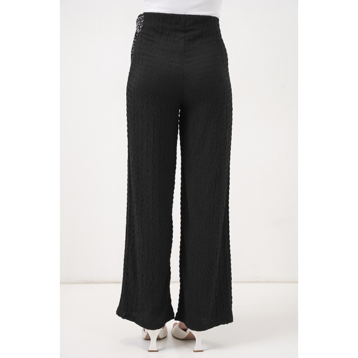 Kadın Fularlı Örme Pantolon 30070 - Siyah