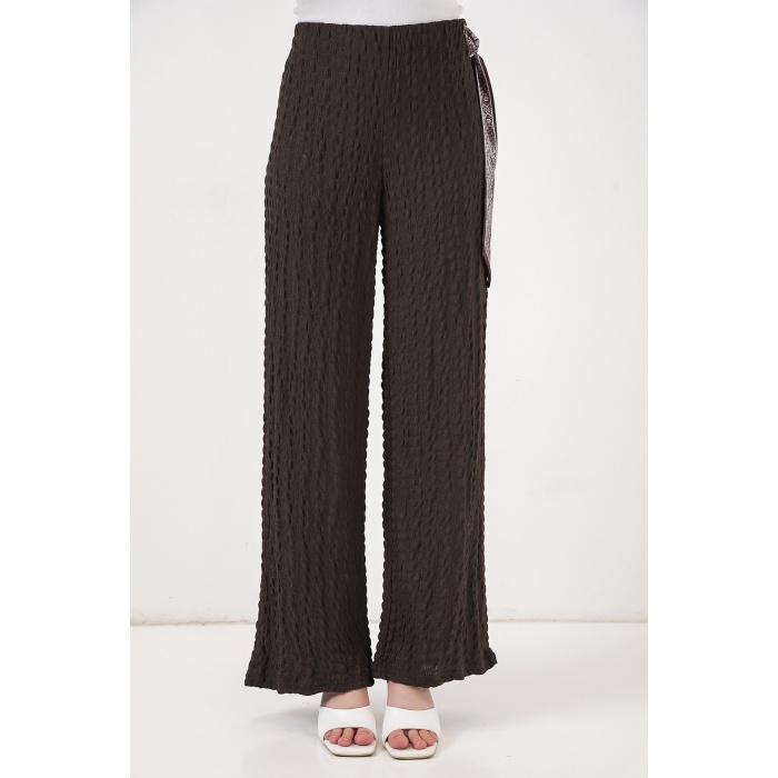 Kadın Fularlı Örme Pantolon 30070 - Kahverengi