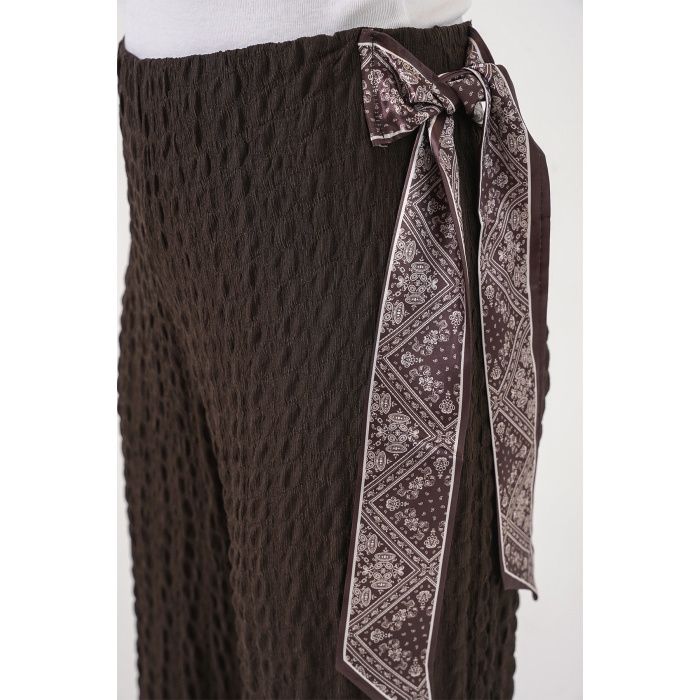 Kadın Fularlı Örme Pantolon 30070 - Kahverengi