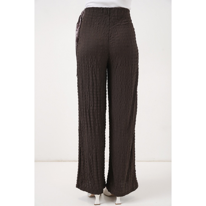 Kadın Fularlı Örme Pantolon 30070 - Kahverengi