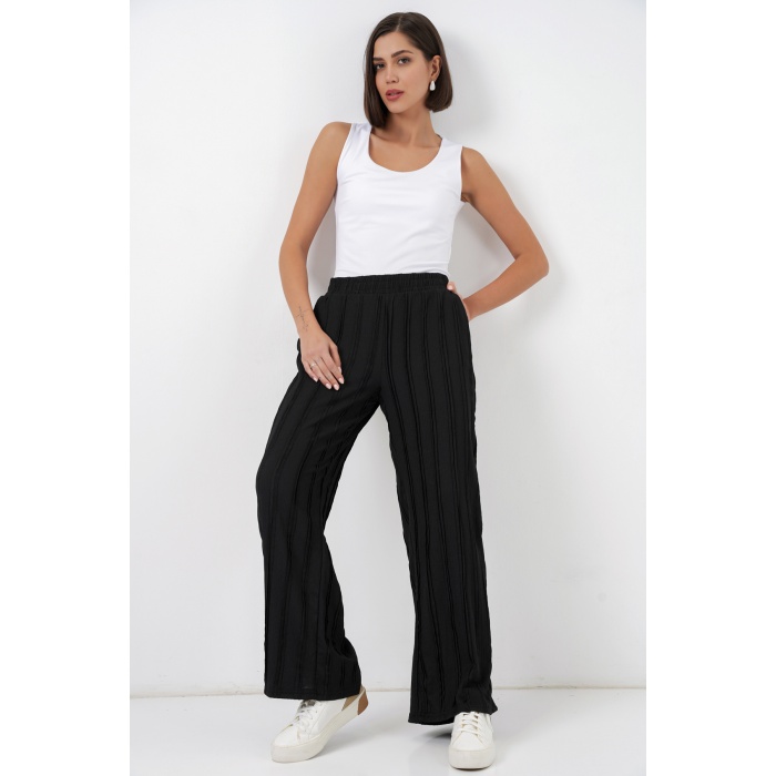 Kadın Dokulu Esnek Örme Pantolon 30077 - Siyah