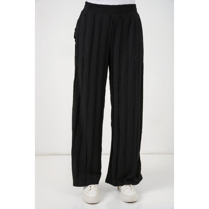 Kadın Dokulu Esnek Örme Pantolon 30077 - Siyah