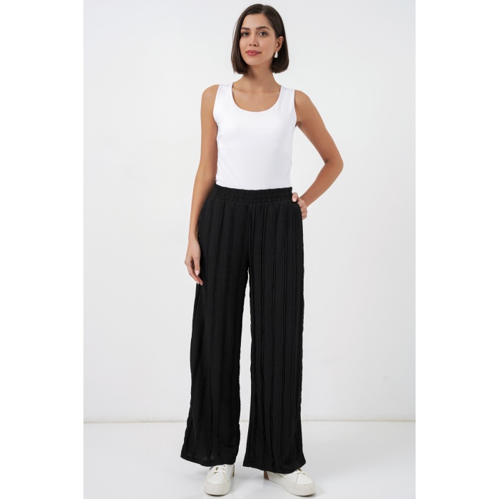 Kadın Dokulu Esnek Örme Pantolon 30077 - Siyah