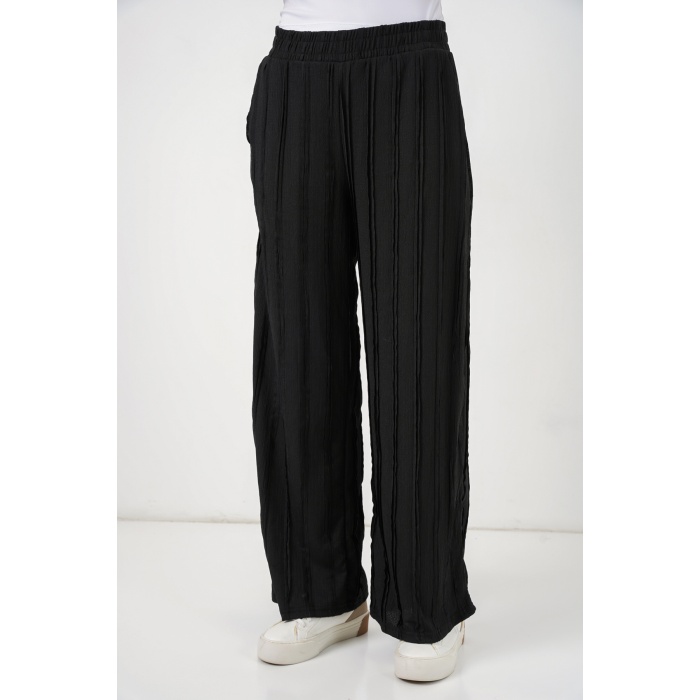 Kadın Dokulu Esnek Örme Pantolon 30077 - Siyah