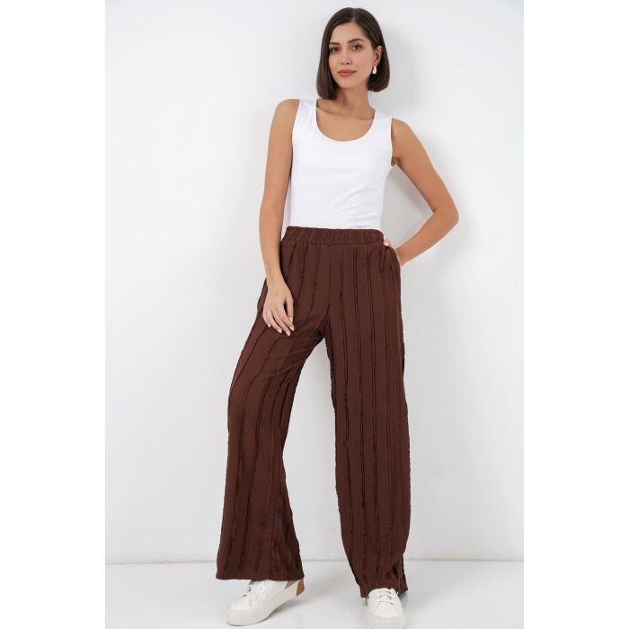 Kadın Dokulu Esnek Örme Pantolon 30077 - Kahverengi