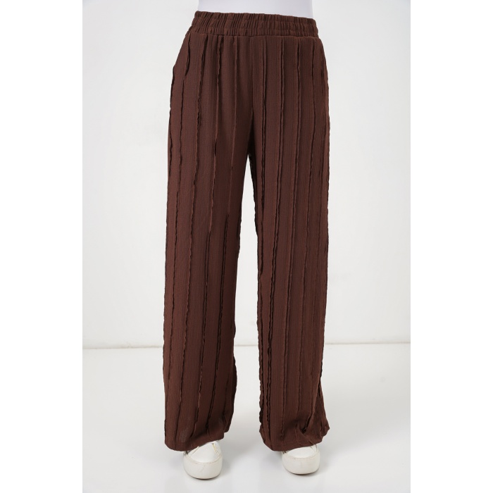 Kadın Dokulu Esnek Örme Pantolon 30077 - Kahverengi