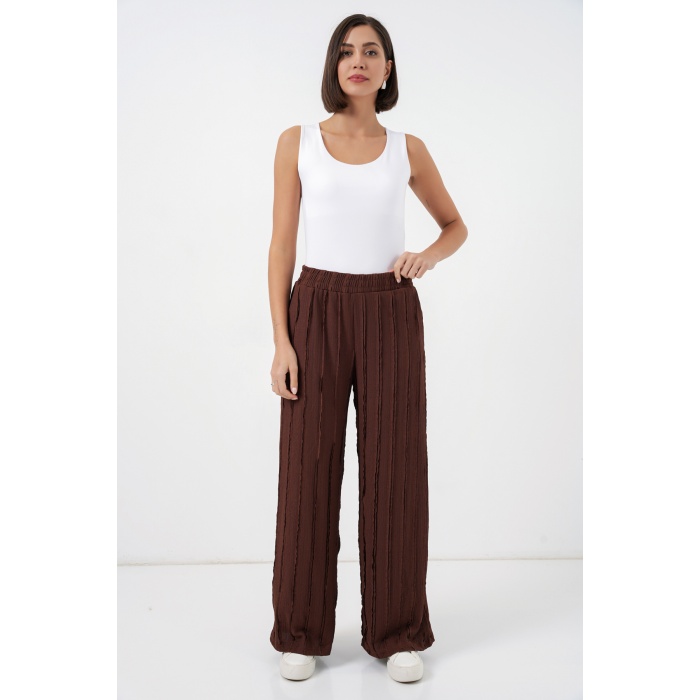 Kadın Dokulu Esnek Örme Pantolon 30077 - Kahverengi