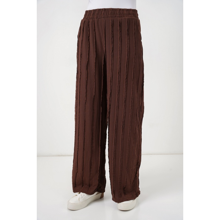 Kadın Dokulu Esnek Örme Pantolon 30077 - Kahverengi