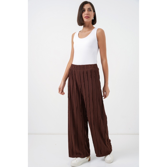 Kadın Dokulu Esnek Örme Pantolon 30077 - Kahverengi