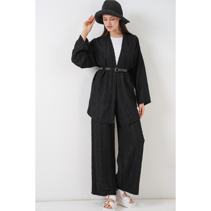 Kadın Kimono Pantolon İkili Takım 30078 - Siyah